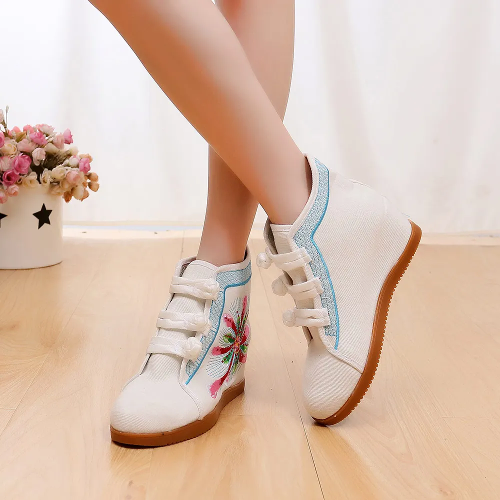 Женские холщовые ботинки Veowalk на скрытой танкетке с вышивкой женские хлопковые