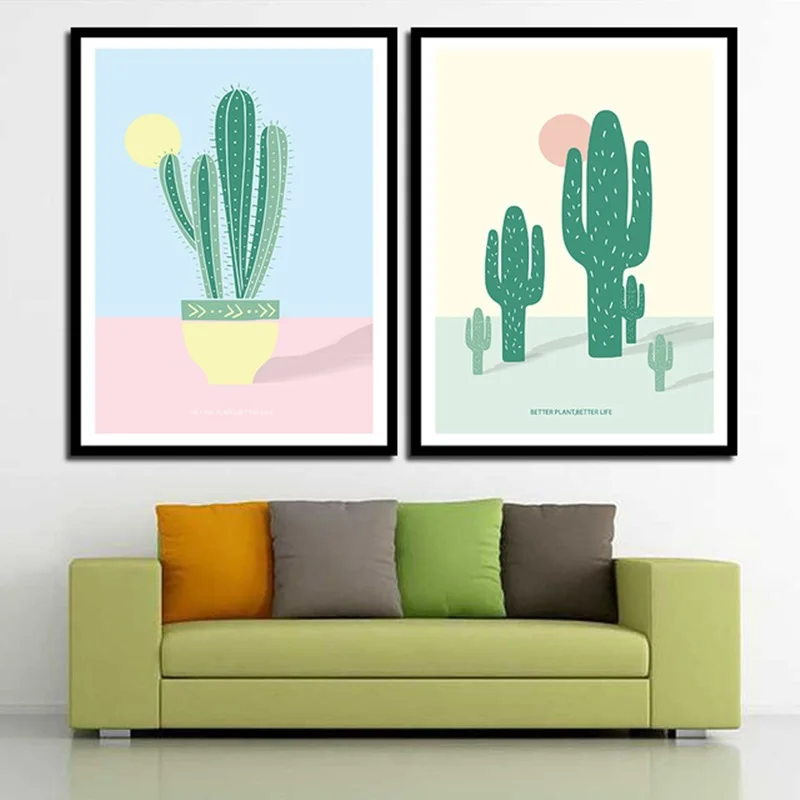 Modern Style Canvas Princess Wall Art Nordic Simple Poster Prints Painting Cactus HD Pictures For Kids Room Home Decoration | Дом и сад