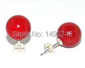 

8mm Red Natural Round Coral Earring With 925 Sterling Silver Stud