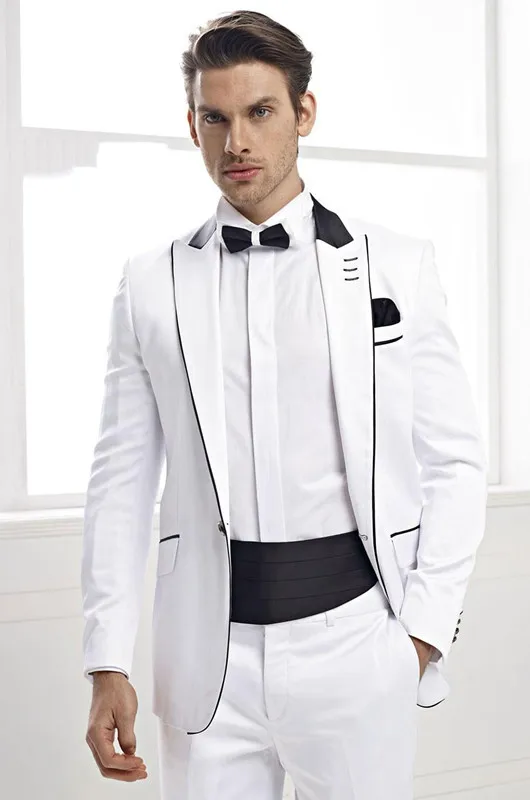 

Белый Новый стильный свадебный смокинг жениха деловой костюм пиджак мужские свадебные костюмы (пиджак + брюки + галстук)
