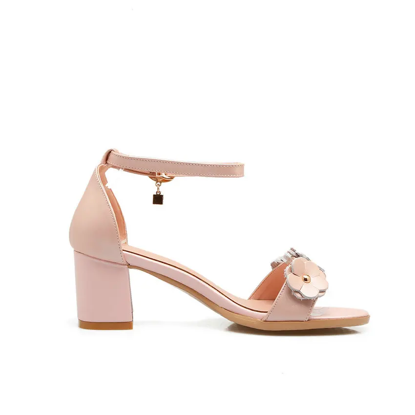 Женские босоножки из ПУ кожи с круглым носком на высоком квадратном каблуке