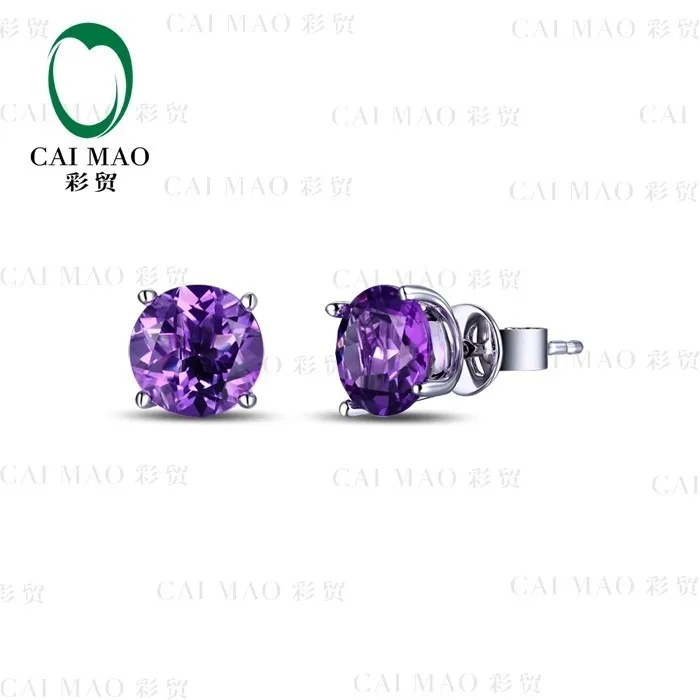 CaiMao 184 золото 2.38ct натуральное Помолвочное кольцо с аметистом серьги-гвоздики с камнями Свадебные украшения