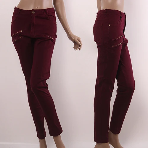 Женская Мода Высокая Талия Узкие Джинсы Стрейч Молния Декор Длинные Брюки