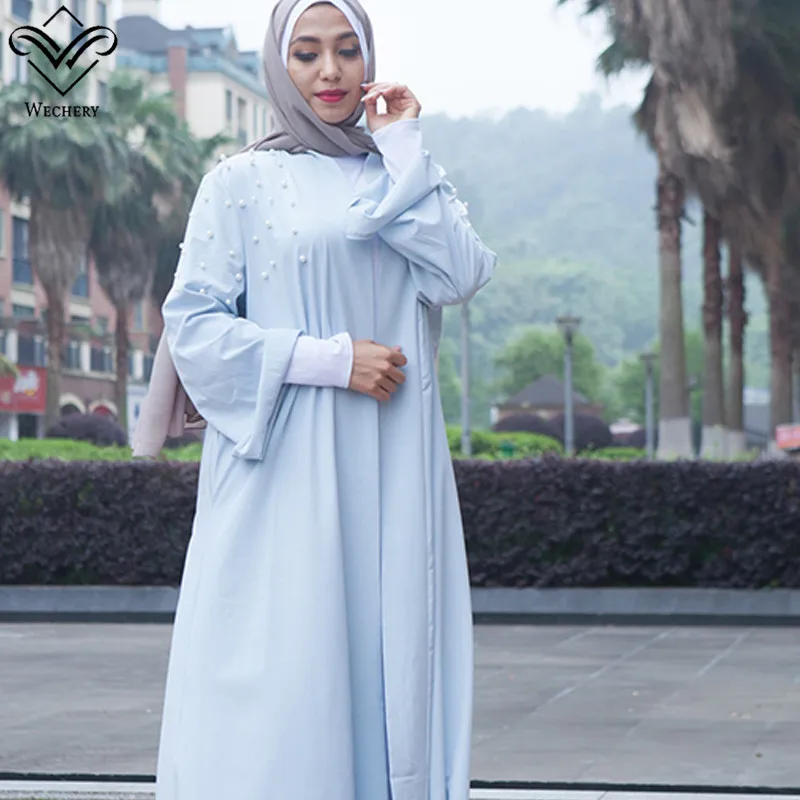 Wechery джилбаба Ислам Абая для женщин украшенное жемчугом длинные платья свободные