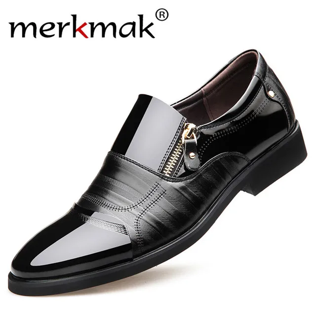 Black Shoes Merkmak/мужские лоферы; Новинка; модные оксфорды; деловая Мужская обувь; Высококачественная мягкая повседневная мужская обувь на плоской подошве; дышащая обувь на молнии - Цвет: Black Shoes
