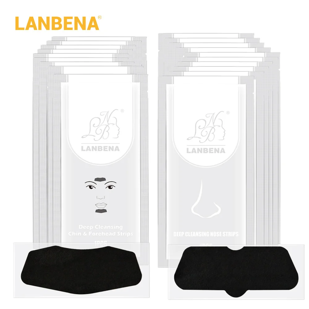 LANBENA, маска для удаления черных точек, Маска Для Носа+ подбородок, лоб, черная маска для головы, лечение акне, полоска пор, черная маска, пилинг, уход за кожей носа