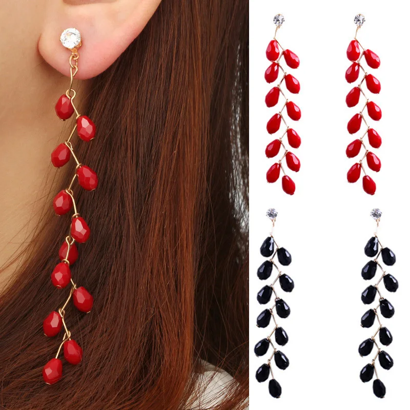Meidi красные бусины Висячие серьги из смолы бисера длинные для женщин модные