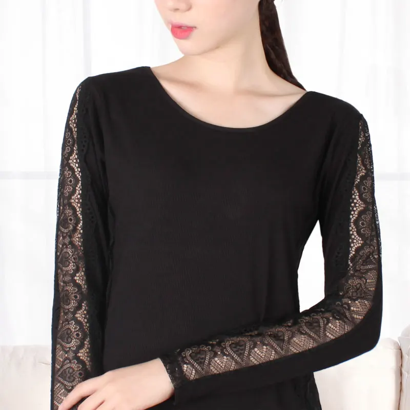 Кружевная теплая рубашка с низким воротником и длинными рукавами новинка