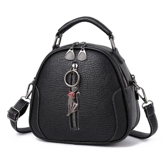 Black High Quality solid PU Leather Women Bag Ladies Crossbody Messenger Shoulder Bags Vintage Handbags kitten ornaments FC-98 - Color: Black