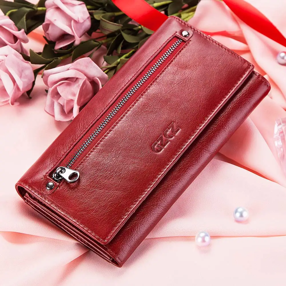 Женский кошелек GZCZ из натуральной кожи на молнии с технологией RFID|Женские