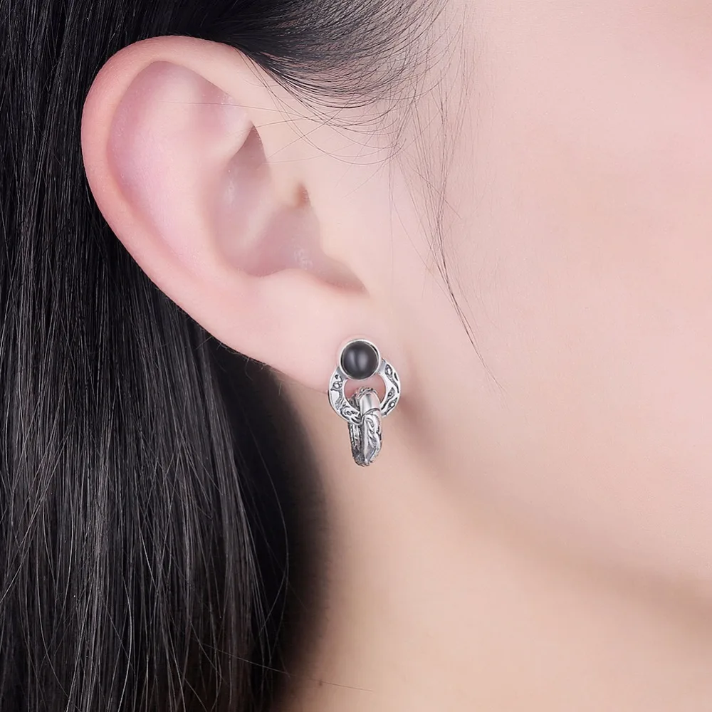 Seanuo Black Double Circles 100% 925 Sterling Silver Drop Earrings For Women Wedding Classic Bohemia Mother's Day Gifts | Украшения и