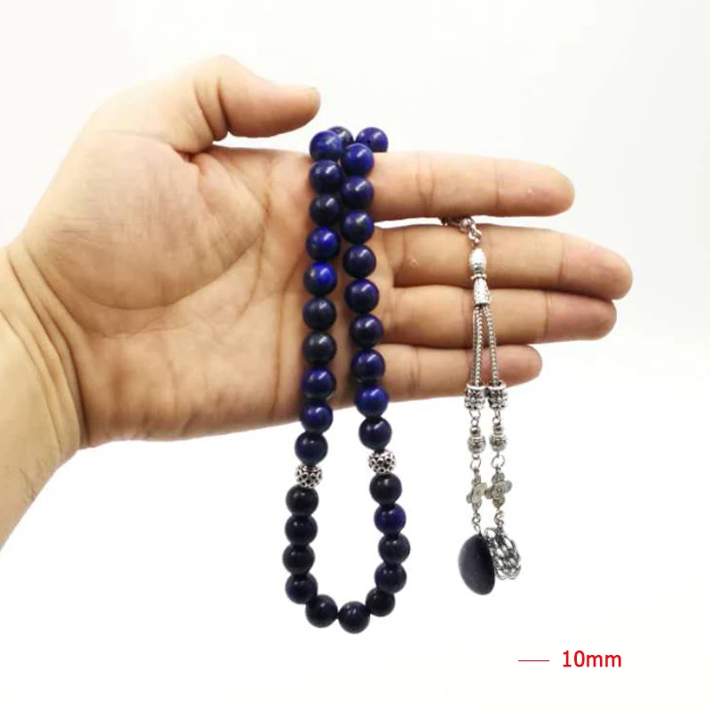 Natural Lapis lazuli Tasbih Muslim gemstone prayer beads men bracelet Blue stone misbaha rosary arabic fashion Eid gifts ramadan