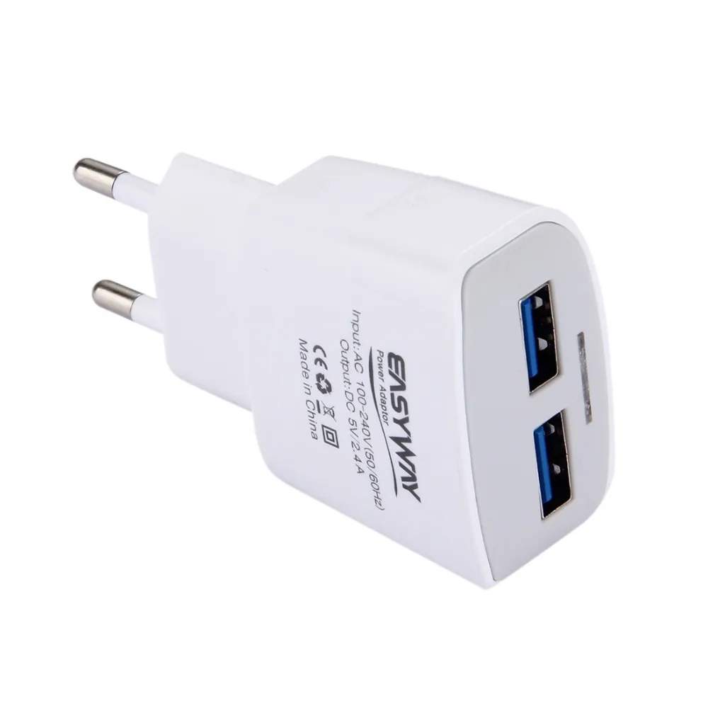 Штепсельная Вилка европейского стандарта 5В 2.4A 2USB Адаптер зарядного устройства