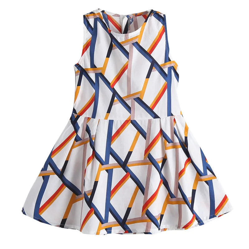 ZSIIBO Girls Princess Dress Geometric Summer 2019 New Korean Fashion Sleeveless Children's wear Clothing Kid Girl Costume WGTQ73 | Детская