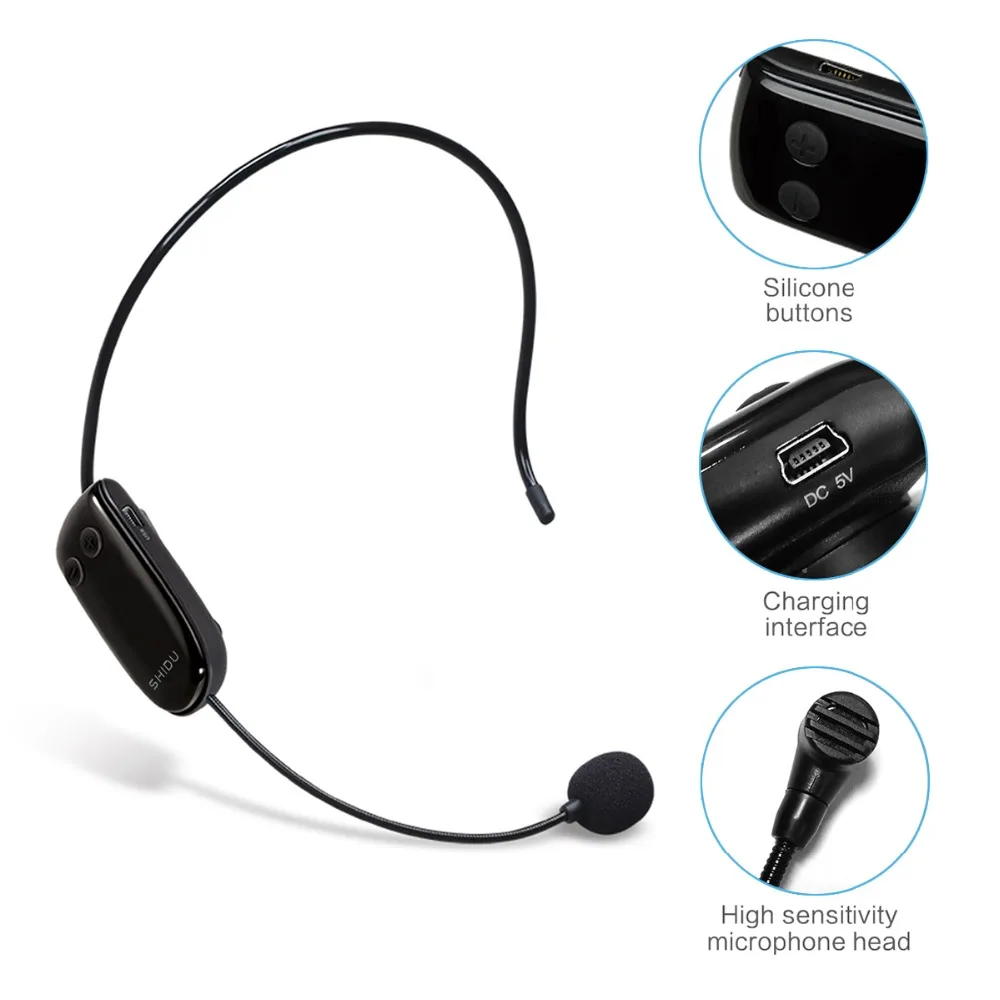 SHIDU U8 UHF Wireless Microphone Headset MIC Voice Amplifier 2 in 1 Handheld Portable for Speech Teacher 3.5mm Plug Receiver | Электроника