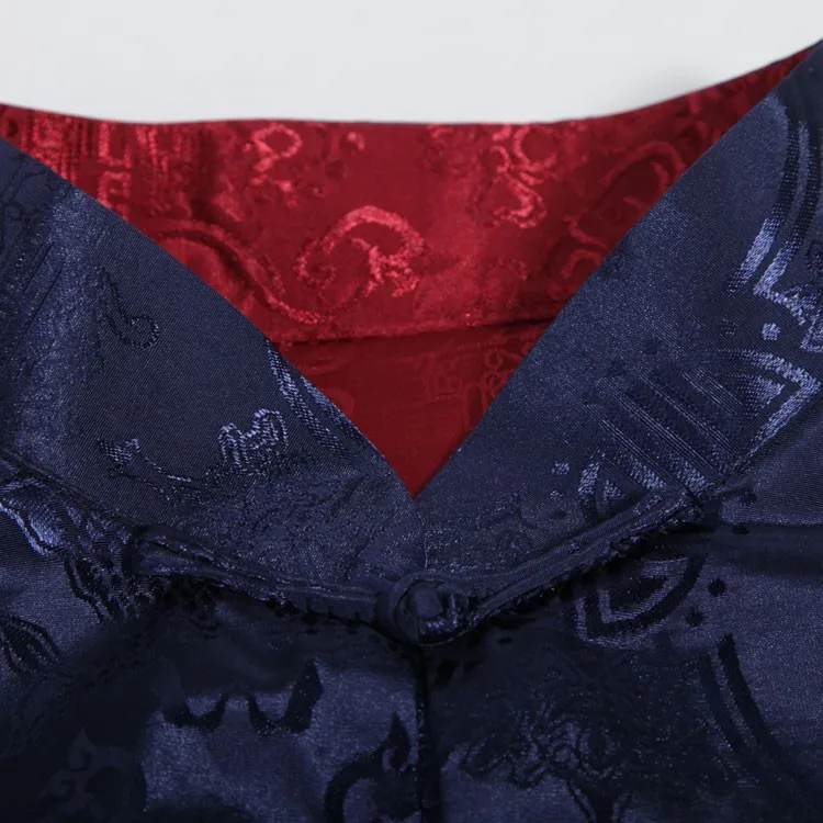 Темно синий бордовый китайский человек Двустороннее пальто шелковая атласная