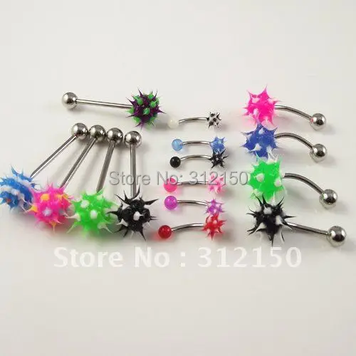 

SaYao 100pcs mix lot Free Shipping Wholesale body piercing jewelry Eyebrow ring Tongue ring Belly ring Soft Ball