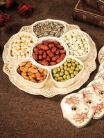 european style dried fruit tray ceramics grid with lid creative dried fruit box candy melon seeds snack tray living room fruit t