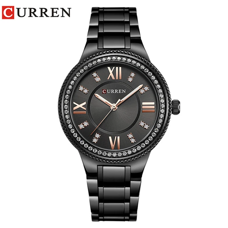 Black Black CURREN Модные черные женские часы Высокое качество ультра тонкие кварцевые часы женские элегантные женские часы под платье Montre Femme - Цвет: Black Black