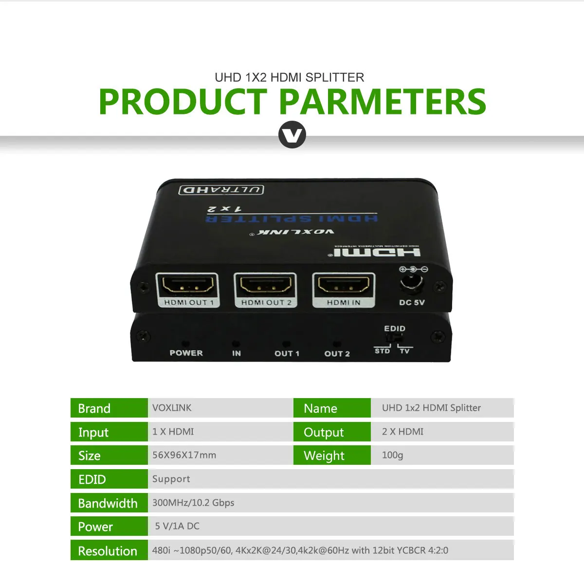 Voxlink UHD HDMI 2.0 Splitter 1x2 1 Вход 2 Выход повторителя распределительная коробка HUB 1080 P 4 К X