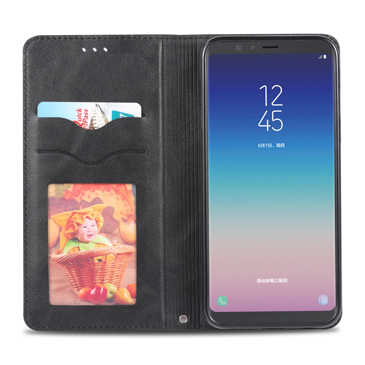 Магнит кожаный чехол для samsung Galaxy J6 плюс 2018 бумажник флип карты держатель