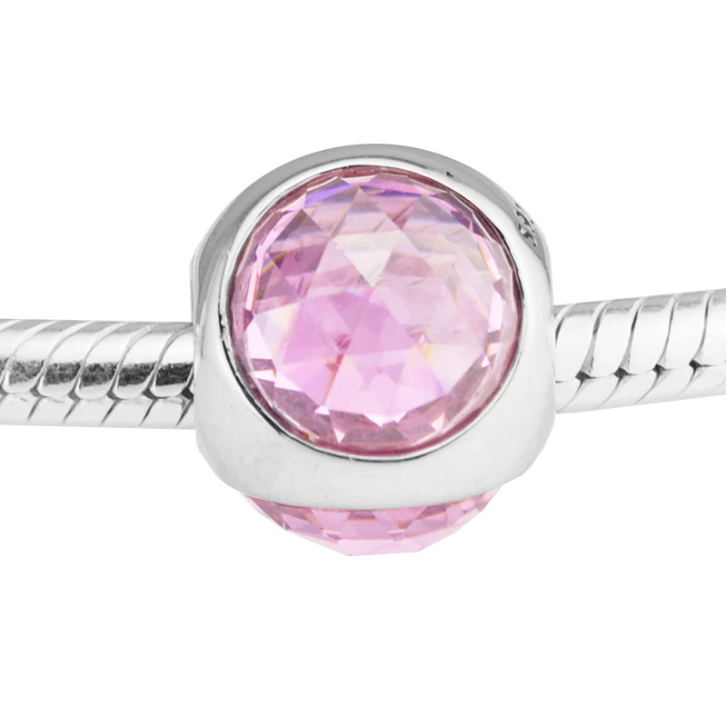 

Fits for Europe Charms Bracelets Radiant Droplet Beads with Pink Crystal 100% 925 Sterling-Silver-Jewelry Free Shipping