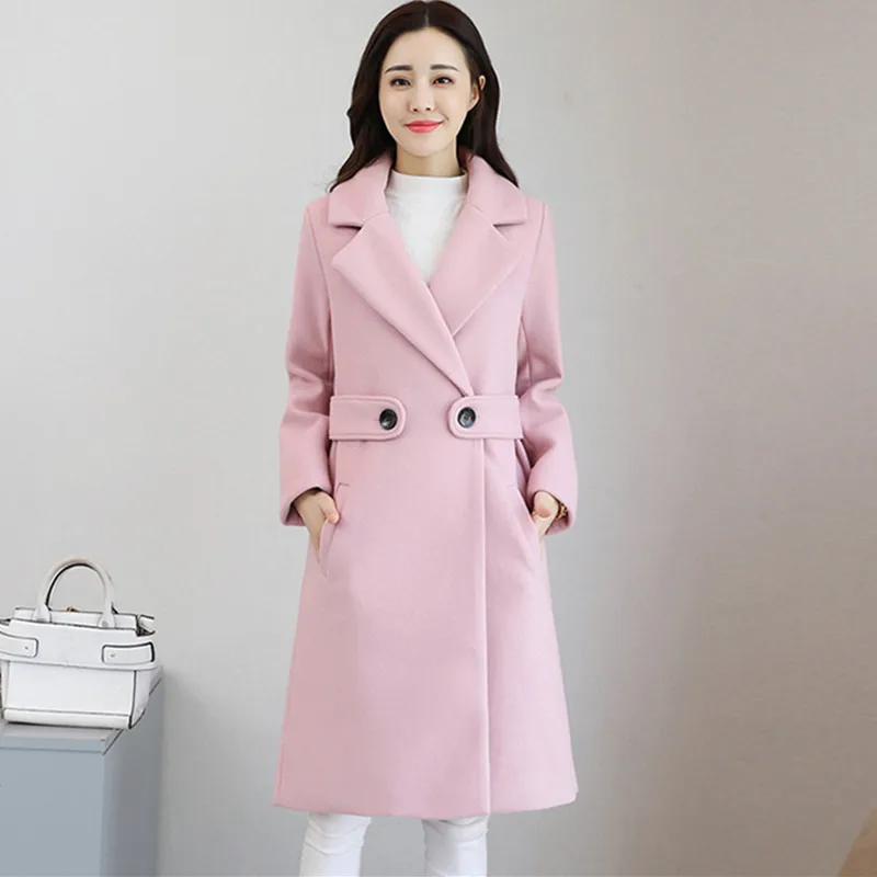 YAGENZ Autumn Wool Long Coat Women Jacket Casual Double Windbreaker Woolen Outwear Elegant V-neck Bayan Mont 424 | Женская одежда