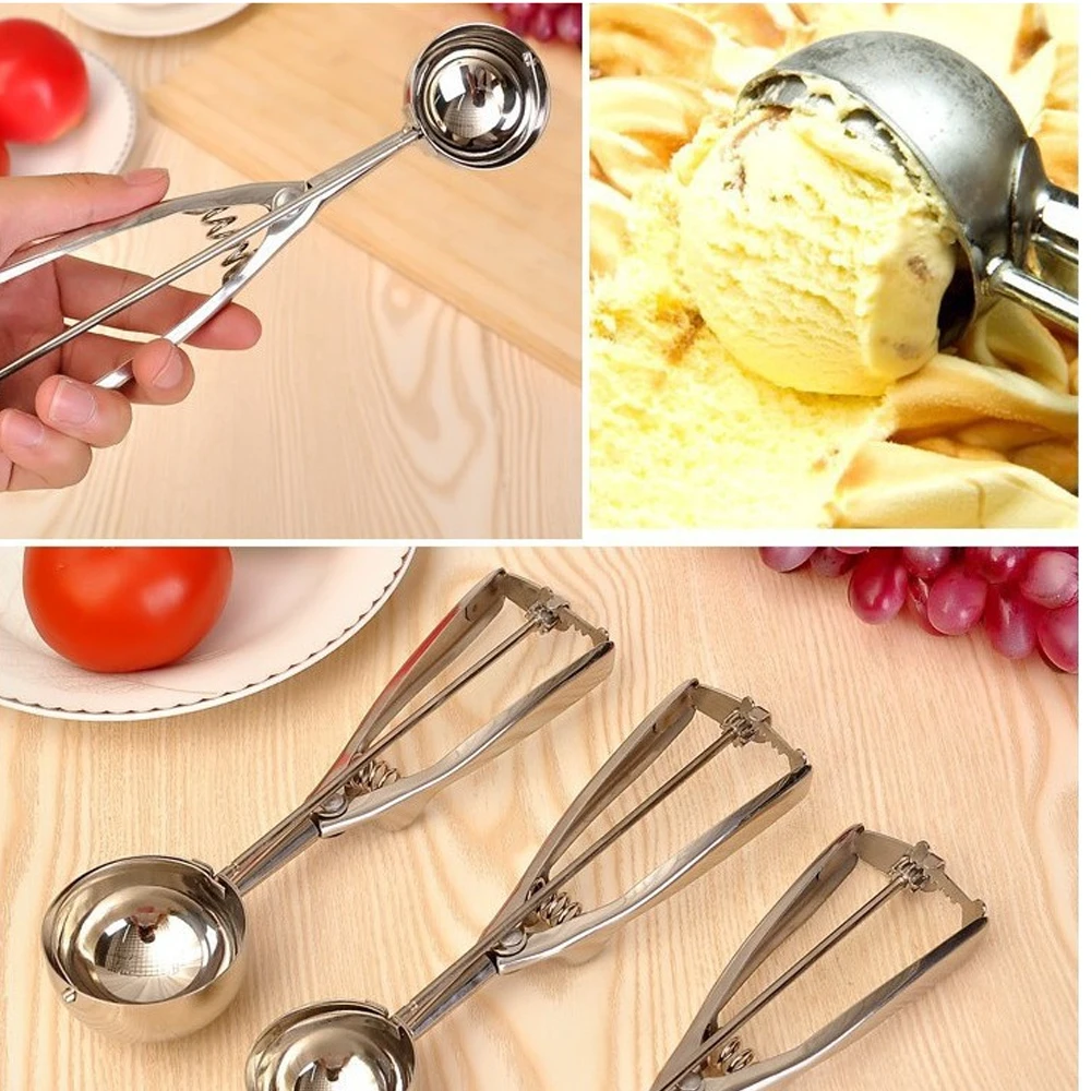 kitchen Tools Stainless steel spoon ice cream mashed potatoes watermelon Cookies spring handle scoop accessories | Дом и сад