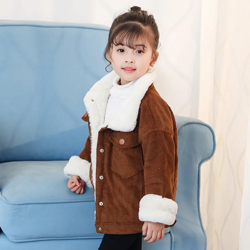Girl Corduroy Wool coat 2018 winter Plus velvet padded baby girl clothes toddler | Детская одежда и обувь