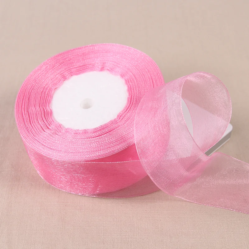 In pink Красивая шелковая прозрачная атласная лента из органзы 40 мм(50 ярдов/рулонов) для украшения свадебных торжеств - Цвет: In pink