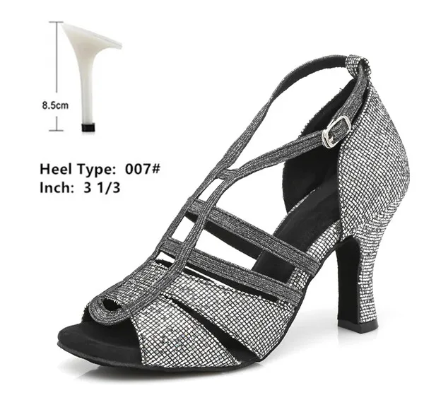 silver gray 8.5cm Для женщин Бальные Туфли для латинских танцев; Цвет серебристый, серый, черный Танго; бачаты кизомба; танцевальные туфли для женщин на высоком каблуке 6/7. 5/8. 5/10 см замшевая подошва - Цвет: silver gray 8.5cm