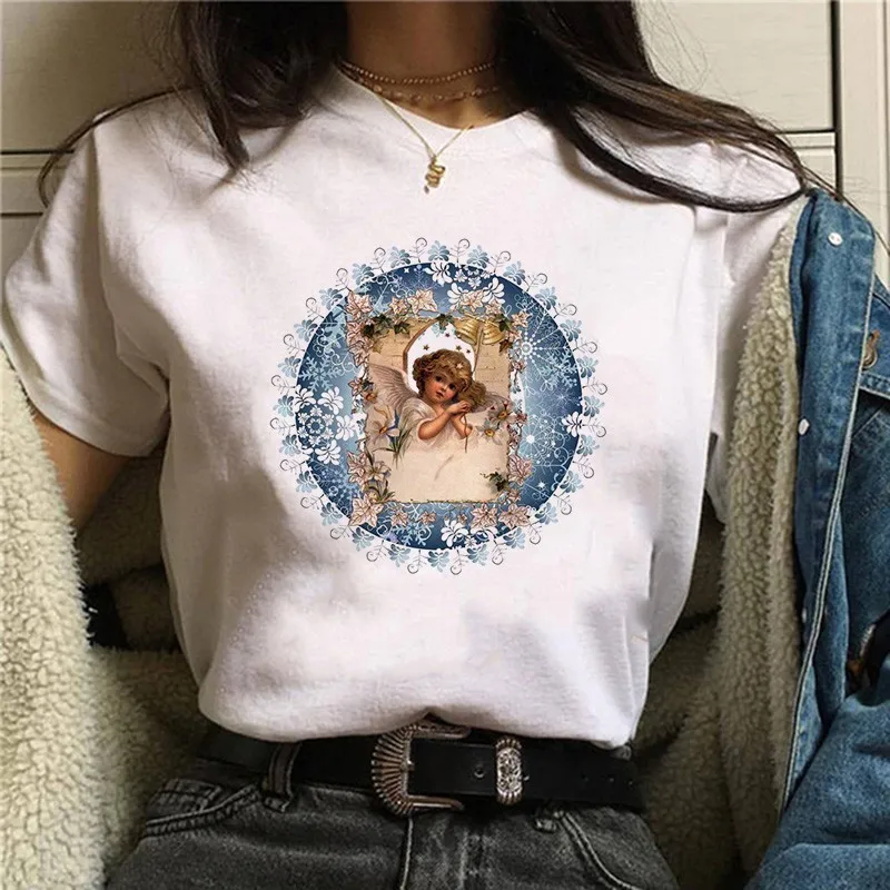 6023 Harajuku Angel забавная футболка для женщин Ullzang 90s корейский стиль футболка Эстетическая Kawaii графическая Футболка Модные женские футболки - Цвет: 6023