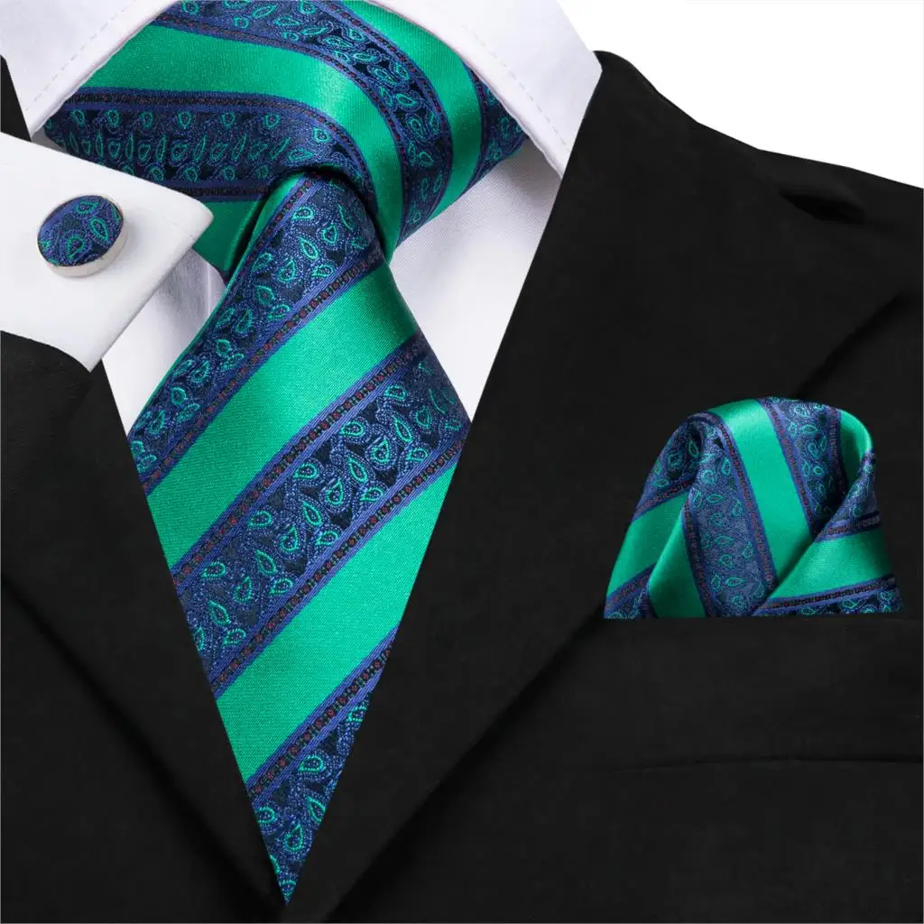 C 3131 Hi Tie роскошный Шелковый мужской модный зеленый полосатый галстук носовой