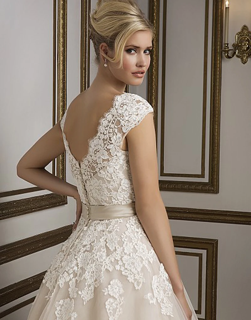 Винтаж Вдохновленный Кружева Короткие Свадебные Платья Сшитое Голеностопного