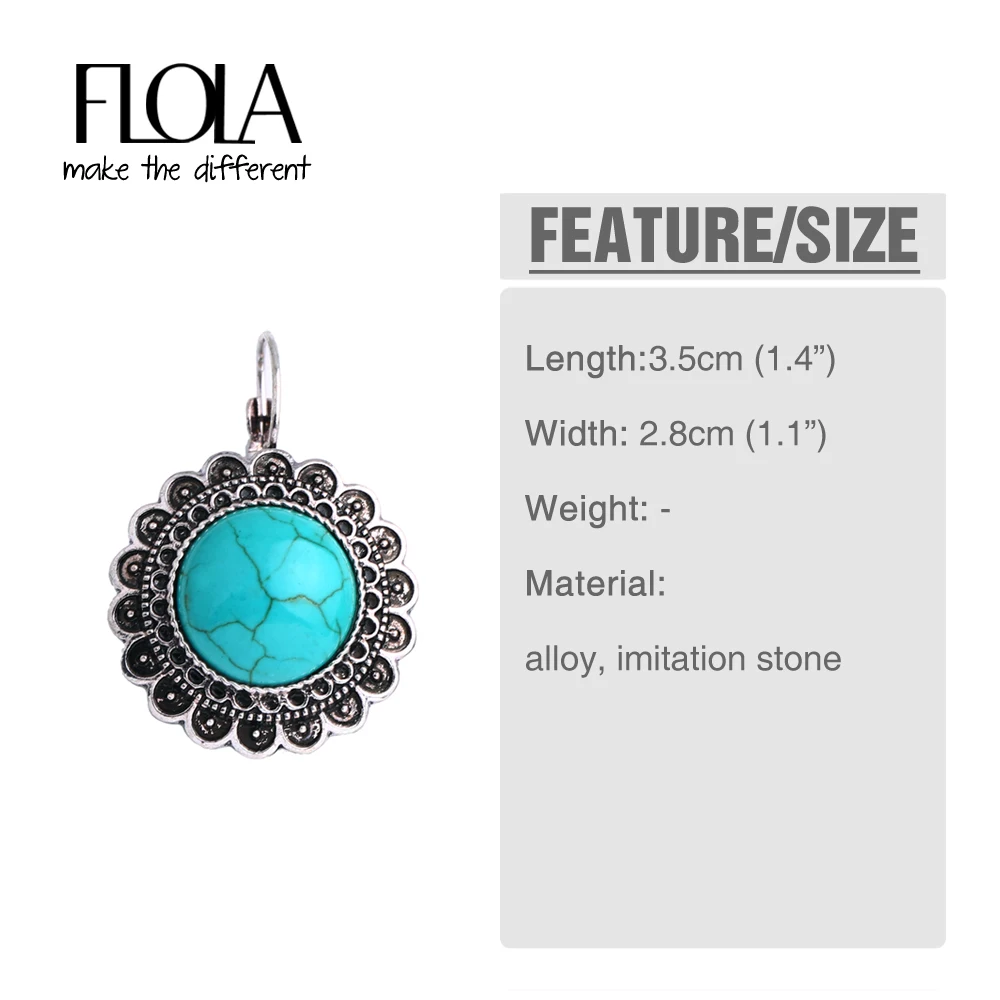 Flola Винтаж серьги с камнем голубой каменный цветок для Для женщин круглый Pendientes