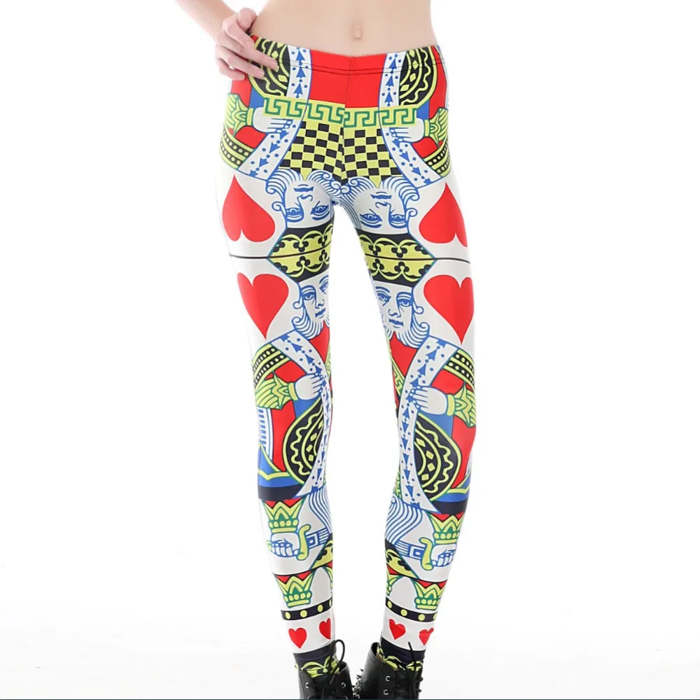 2017 женские леггинсы с принтом Король покера обтягивающие эластичные штаны из