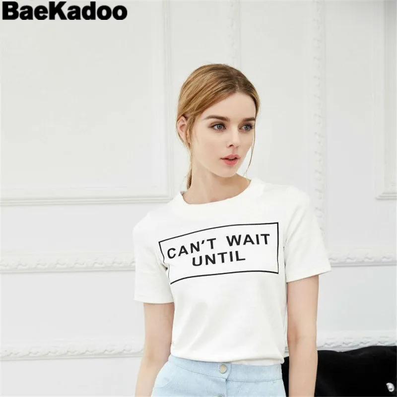 Футболка BAEKADOO в стиле Харадзюку с принтом букв и коротким рукавом | Женская