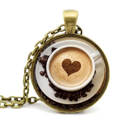 2017 Модный кулон капучино сердце кофе ожерелье горячий шоколад ювелирные изделия