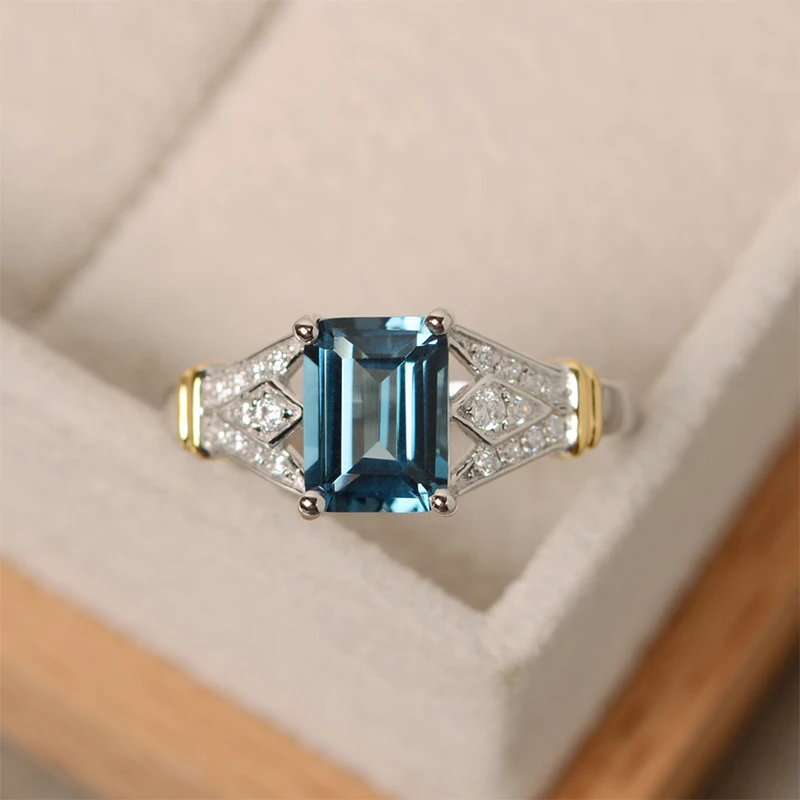 Сексуальные женские роскошные королевские синие кольца с большим квадратным кристаллом AAA кубического циркония, серебряные кольца для женщин, обручальное кольцо, ювелирное изделие, подарок