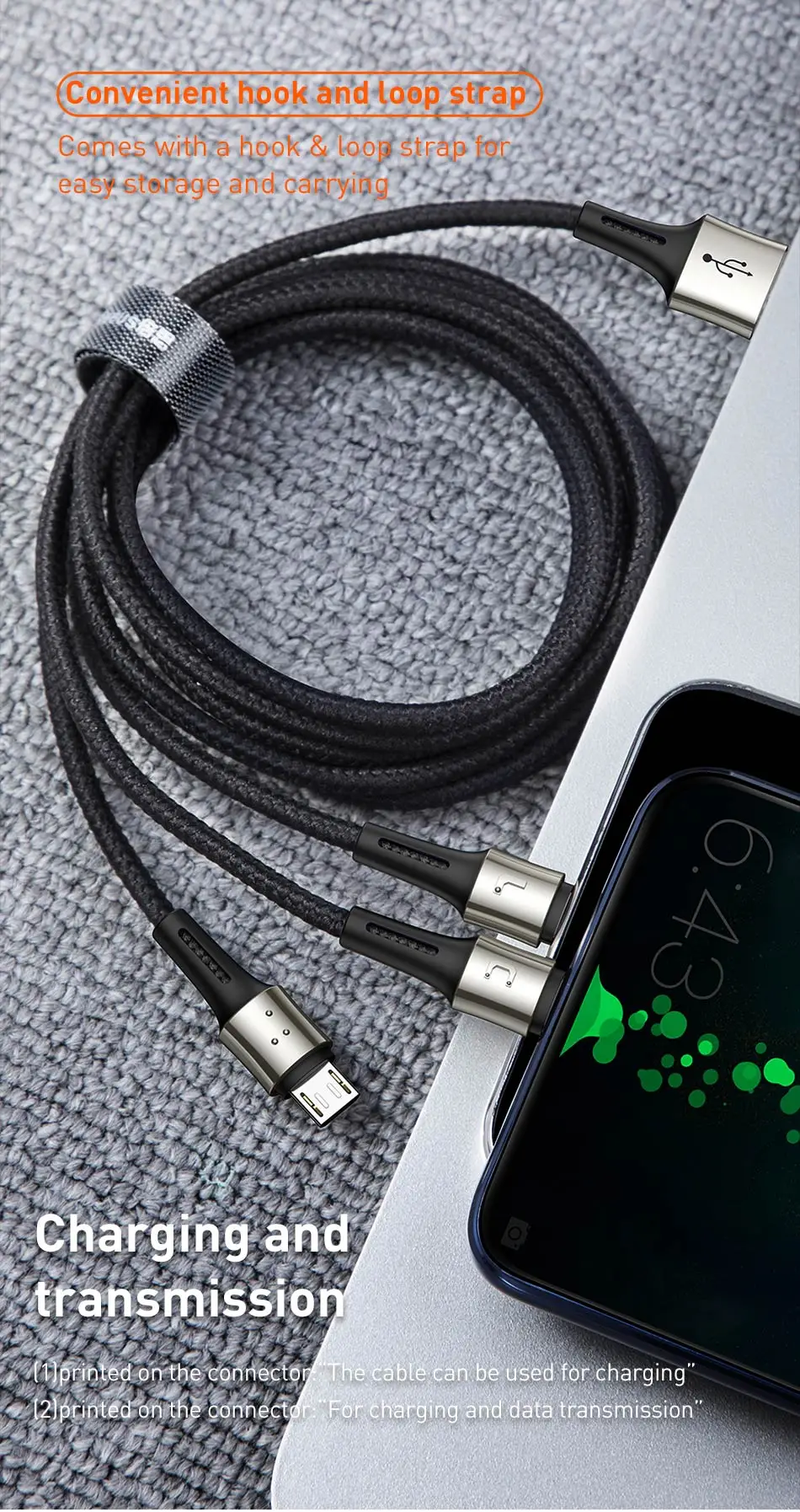Baseus 3 в 1 usb c и micro usb кабель для samsung s9 s8 s10 android usb кабель для iphone зарядное устройство iphone xr 3.5A