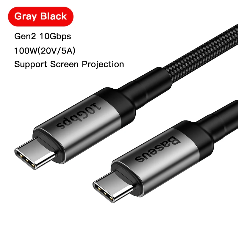 Gray Gen 2 100W Кабель Baseus USB 3,1 type-C-USB C для MacBook 100 Вт PD Quick Charge 4,0 3,0 для samsung Note 10 S10 USBC USB-C шнур зарядного устройства - Цвет: Gray Gen 2 100W