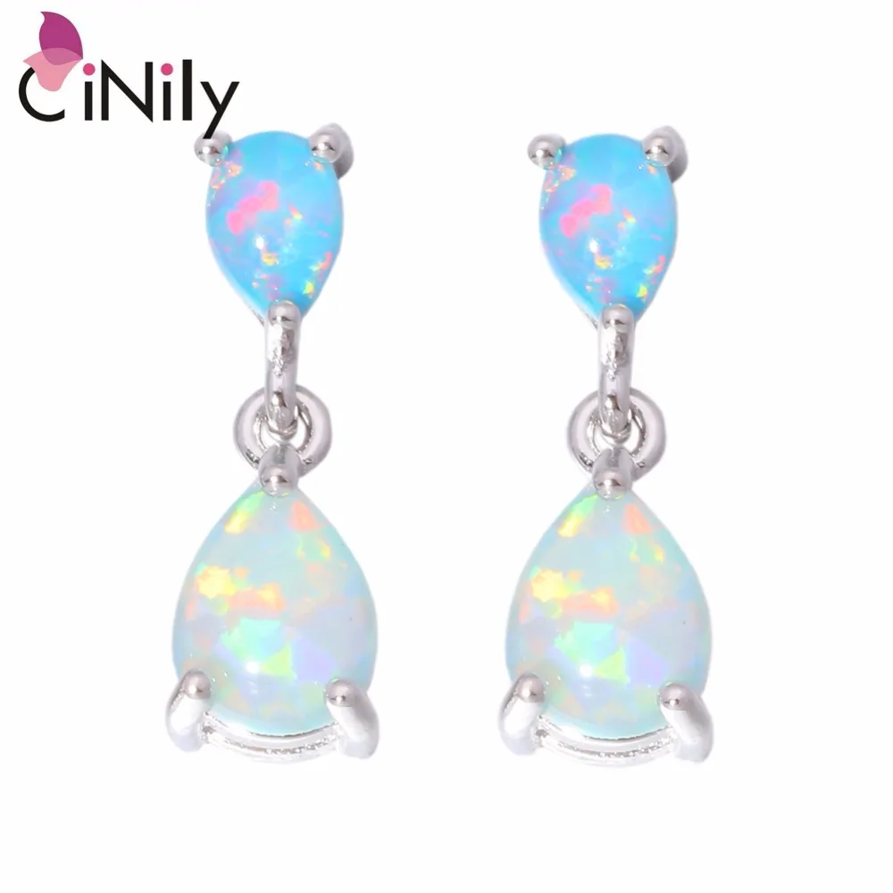 Женские серьги пусеты CiNily сережки с зеленым радужным розовым синим огненным
