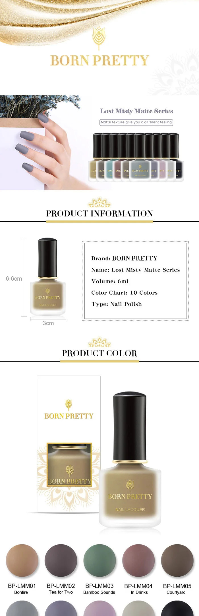 BORN PRETTY 6 мл матовый лак для ногтей маникюр живопись лак для ногтей Черный Фиолетовый лак дизайн