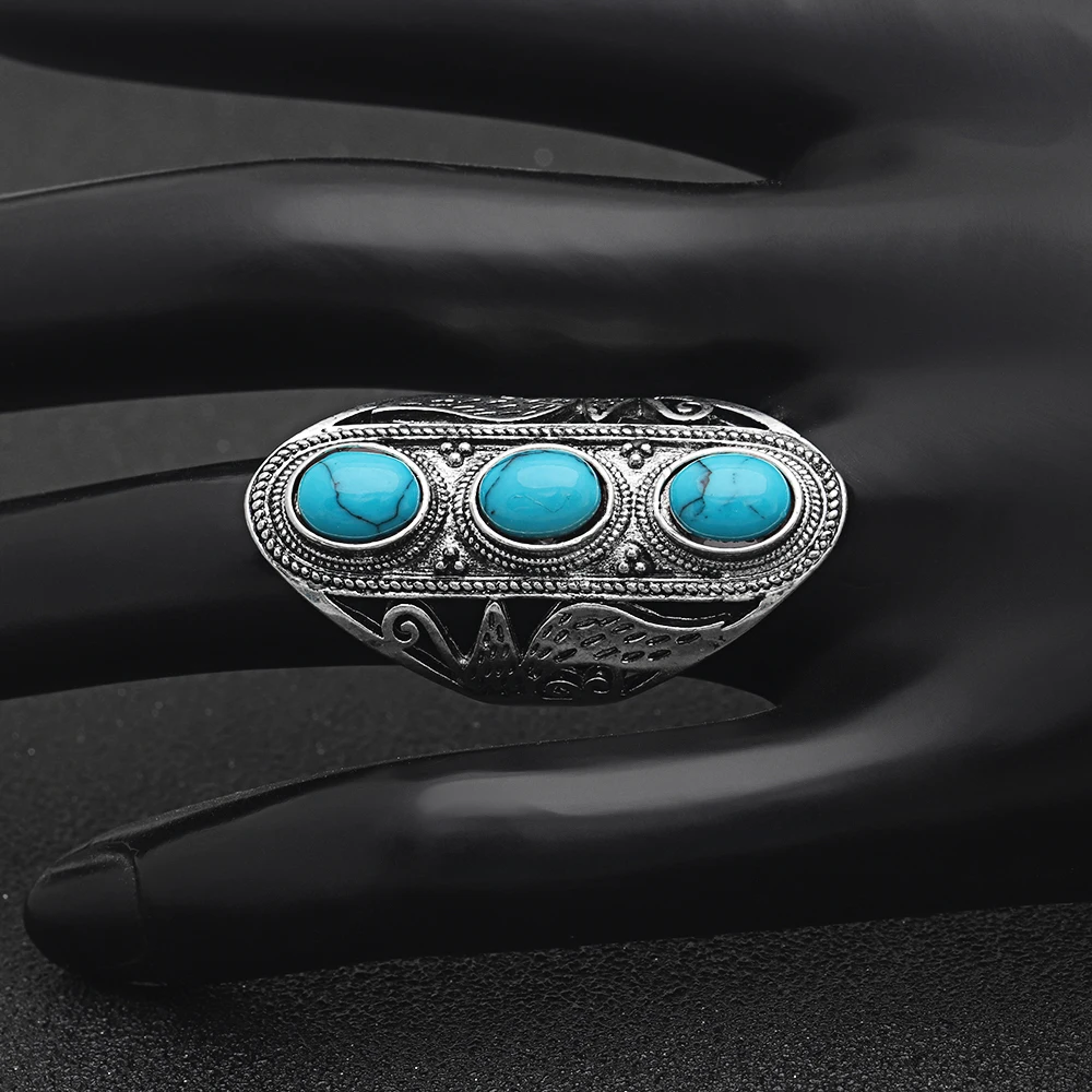 Роскошные несколько бирюзовых колец для женщин Винтаж Femme Boho Этническая ретро серебряный цвет длинное кольцо Модные ювелирные изделия аксессуары