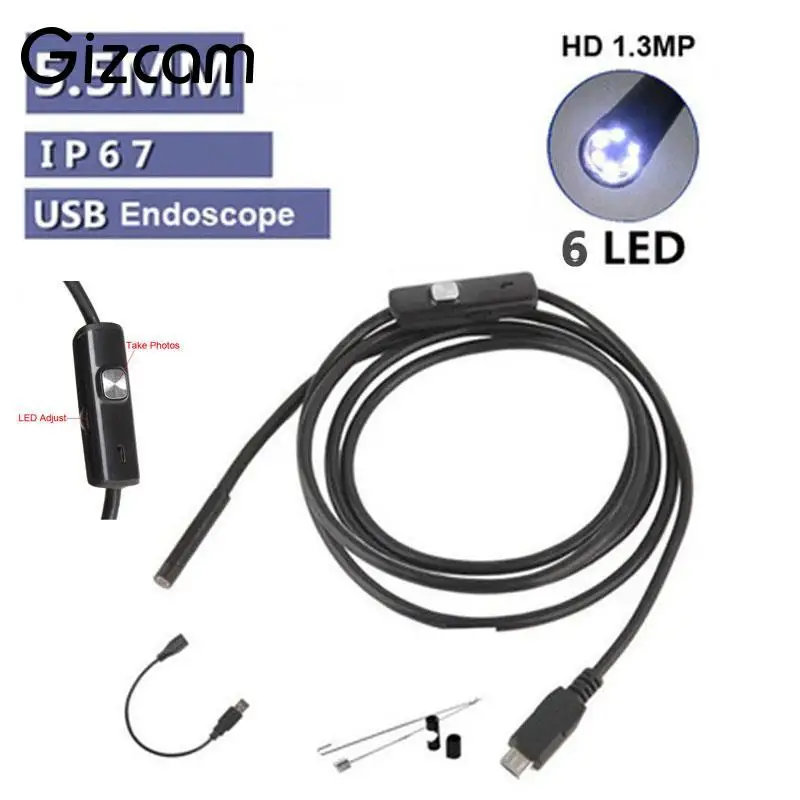 Мини USB эндоскоп Gizcam IP67 Водонепроницаемый Бороскоп микро камера змея 480P для OTG
