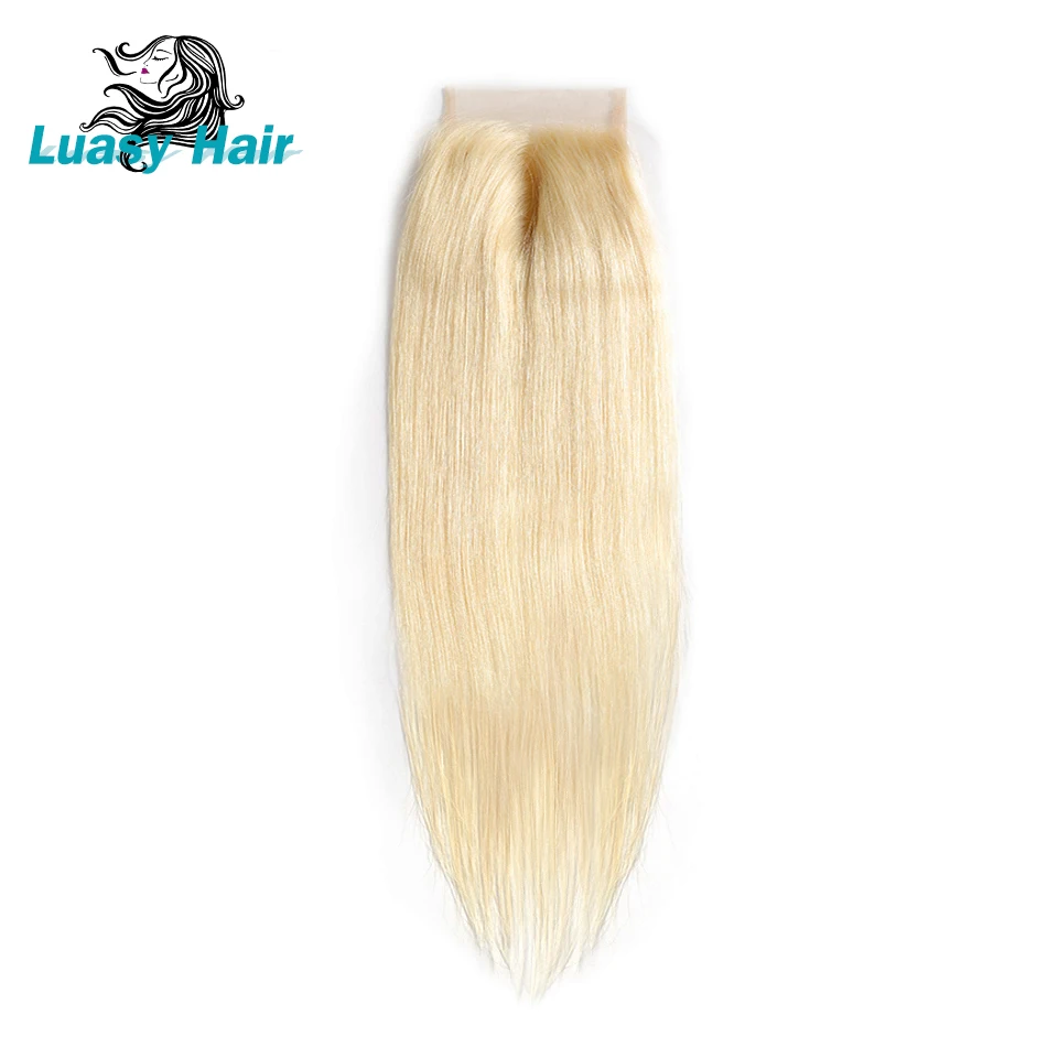 Luasy перуанские прямые волосы Remy 613 блонд человеческие пряди с закрытием 4x4 кружева