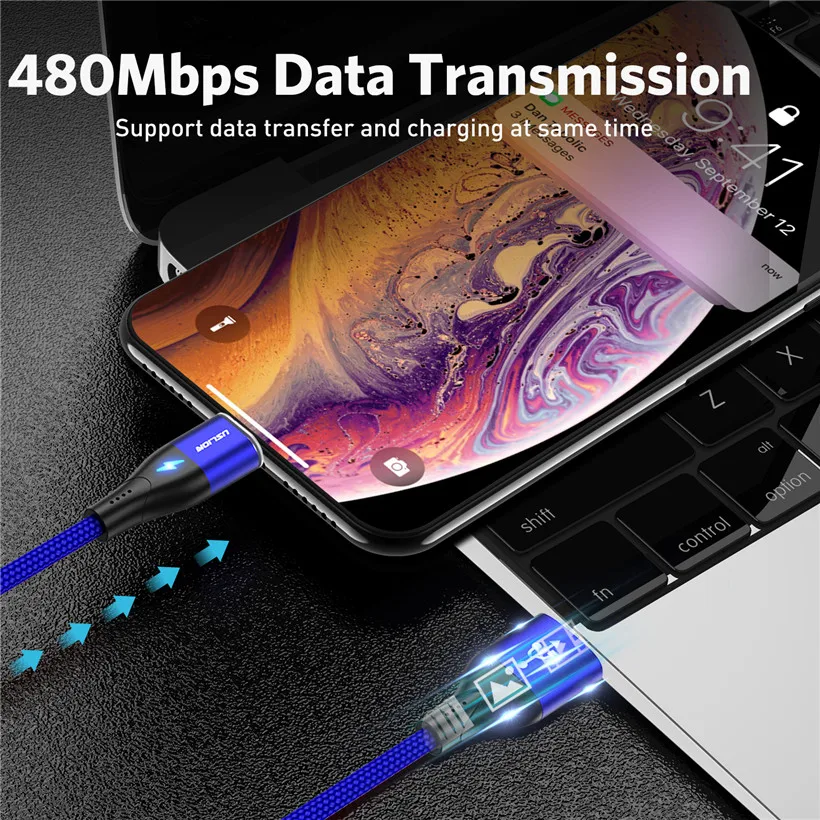 USLION 1M 3A Магнитный кабель для быстрой зарядки Micro usb type C для huawei P30 samsung Xiaomi кабель провод type-C Магнитный кабель для зарядного устройства