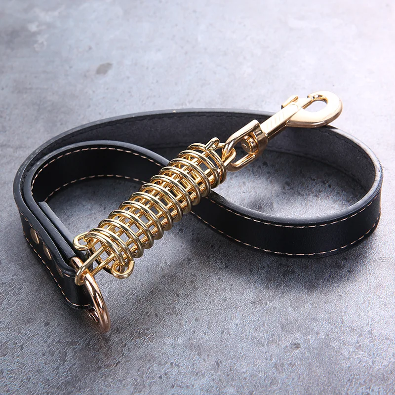 

Petshy Leather Buffer Spring Pets Leashes Short Safety Outdoor Walking Training Dogs Rope For Medium Large Dog Pet Products