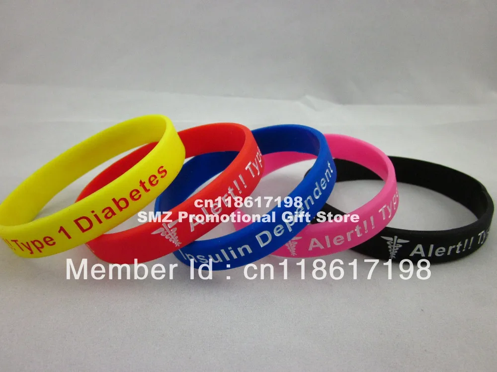 Type 1 Diabetes Insulin Dependent Medical Alert Silicone Wristbands silicon bracelet promotion gift 100pcs/lot | Тематическая