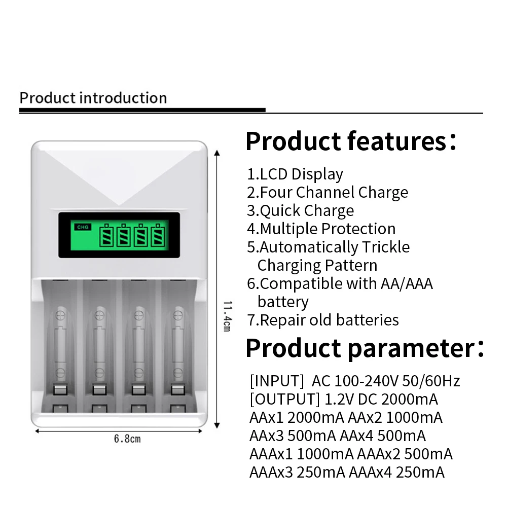 PHOMAX LCD 004 зарядное устройство для бытовой батареи с 4 слотами интеллектуальное